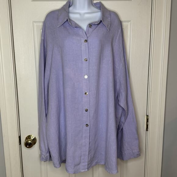Soft Surroundings Tops - VTG Soft Surroundings Womens Plus Size Linen Long Sleeve Button Up Top 2X Purple